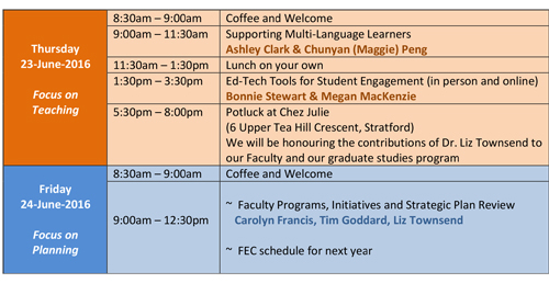 2016 retreat schedule